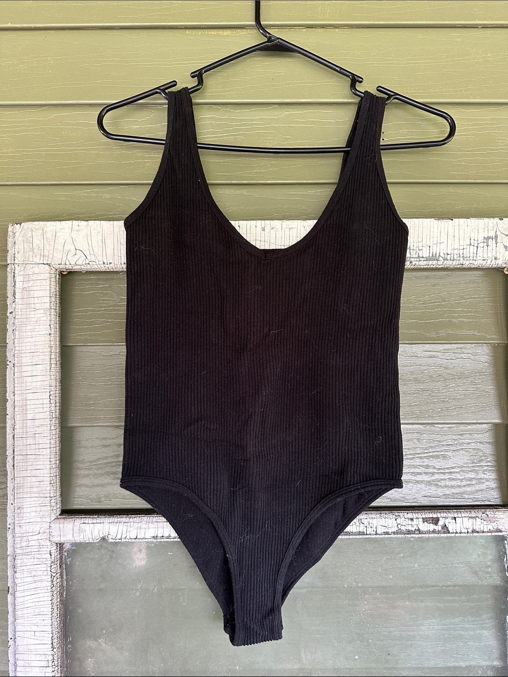 Aura Black Ribbed Tank One-Piece Bodysuit